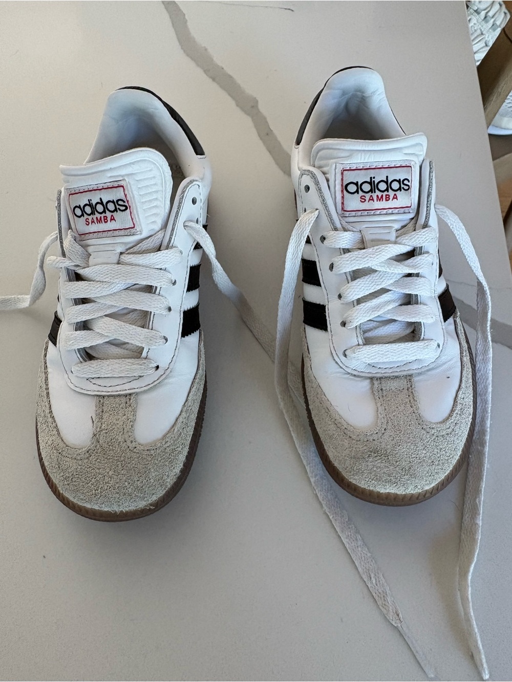 adidas Kids Samba White with Black Stripes and Gum Sole